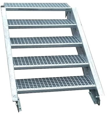 5 Stufen Stahltreppe Breite 70cm Geschosshöhe 70-105cm / Robuste Außentreppe/Wangentreppe/Stabile Industrietreppe für den Außenbereich/Inklusive Zubehör