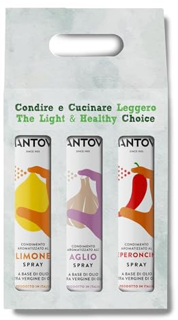 Confezione Regalo 3 x 200 ml spray: condimento al limone, all'aglio e al peperoncino - Olio Spray Italiano – 100% Naturale - Zero Sprechi e Dosi Precise