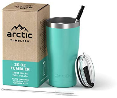 Arctic Tumblers | 20 oz Matte Turquoise Insulated Tumbler with Straw & Cleaner - Retains Temperature up to 24hrs - Non-Spill Splash Proof Lid, Double Wall Vacuum Technology, BPA Free & Built to Last