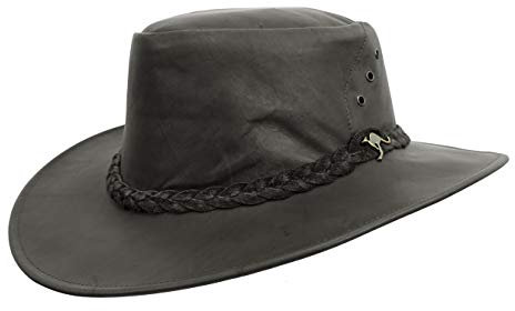 Traveller Cowboyhut, Hut aus Känguruleder in verschiedenen Ausführungen- sehr leicht und super robust Unisex für Damen. Herren und Kinder, Sonnenschutz UPF50+ Hergestellt in Australien Schwarz