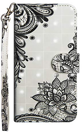 Sunrive Hülle Für ZTE Blade V10 Vita, Magnetisch Schaltfläche Ledertasche Schutzhülle Etui Leder Case Cover Handyhülle Tasche Schalen Lederhülle MEHRWEG(Schwarze Blume)