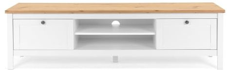 Landhaus TV-Board (B/H/T: 160 x 45 x40 cm) 2 Schubkästen | inkl. Kabelauslass | Stollenfüße | Metallbeschläge antik | Magnetverschluss