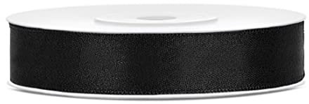 Libetui 25 Meter Satinband Schwarz 12mm schwarzes Schleifenband Dekoband Stoffband Geschenkband Geschenkverpackung Party Geburtstag Trauer Band