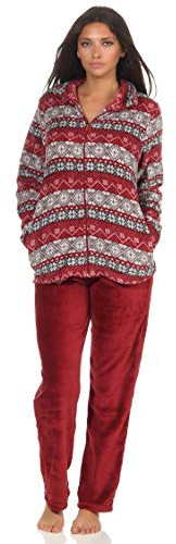NORMANN-Wäschefabrik Kuscheliger Damen Hausanzug aus Coralfleece in tollem Norweger Design - 291 216 97 959, Farbe:rot, Größe2:36/38
