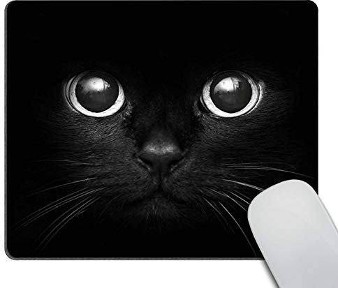Wasach Tapis de souris de jeu en caoutchouc antidérapant motif chat noir avec yeux blancs pour ordinateurs de bureau, ordinateurs portables