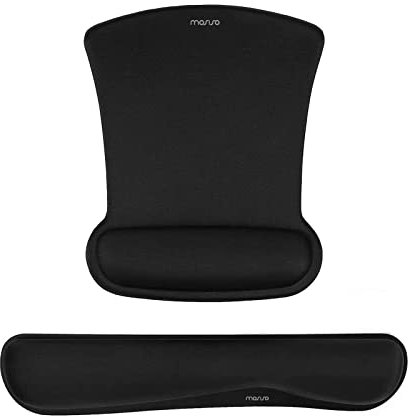 MOSISO Wrist Rest Support for Mouse Pad & Keyboard Set, Ergonomic Mousepad Non-Slip Base Home/Office Pain Relief & Easy Typing Cushion with Neoprene Cloth & Raised Memory Foam, Black