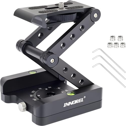 Z-Flex Tilt Tripod Head-INNOREL MH5 CNC Aluminum Alloy All Metal Flexible Folding Z Pan 360° Horizontal Rotation with 1/4 and 3/8 Screws, Max Load 6.61lb for Canon Nikon Sony DSRL Camcorder Slider