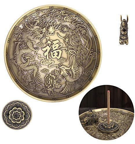 Räucherstäbchen Halter, Drache und Phönix Antiker Räuchergefäß, Mückenspirale Halter mit Aschefänger für Meditation, Home Office Duft