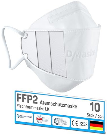 faciemF, 10 Pezzi Mascherine FFP2 Certificate CE Made in Germany, Conformi alla Normativa EN149:2001+A1:2009, Certificate DEKRA CE 0158, 5 strati BFE ≥99%, Imbustate Singolarmente