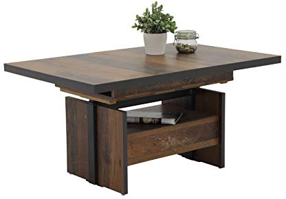Hela Tische, Funktionscouchtisch Noah, Holzwerkstoff melaminbeschichtet, Dekor Oldwood, Schubkasten, Synchronauszug 110-150cm, höhenverstellbar 54-73cm