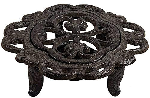 Stövchen Rund mit Einsatz Warmhalteplatte Rechaud Gusseisen Antik-Stil Braun