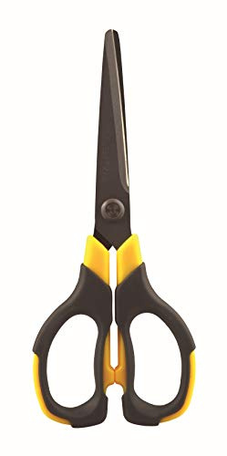 Tetis Gelb-Schwarz Büro-Schere 6 ¾ Zoll (17 cm) Papier-Schere Bastelschere aus rostfreiem Edelstahl antihaftbeschichtet mit weichem Griff Allzweckschere für Rechtshänder und Linkshänder