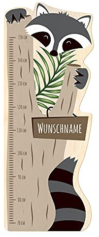 PrintPlanet® - Holz-Messlatte mit Namen gestalten - Messlatte für Kinder personaliseren - Motiv: Waschbär