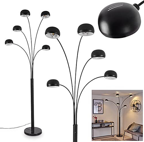 Stehleuchte Nikkala, Bodenlampe aus Metall und Marmor in Schwarz/Weiß, modernes Design, Standlampe 5-flammig, 5 x E14, Leuchtenköpfe sind verstellbar, An- / Ausschalter am Gehäuse, ohne Leuchtmittel