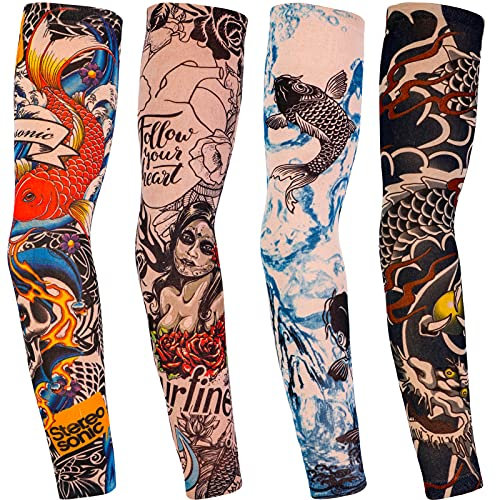 Qpout Arm Tattoo Ärmel Abdeckung für Männer und Frauen - Unisex Outdoor Radfahren Basketball Sommer Sonnencreme Nylon Stretch Ärmel Mit Tribal Totem