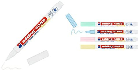 edding 4085 Kreidemarker - weiß, gelb, grün, rosa, blau (pastell) - 4 Kreidestifte mit abwaschbarer Spitze für genaue Markierungen auf glatten Oberflächen wie Fenstern und dunklen Tafeln