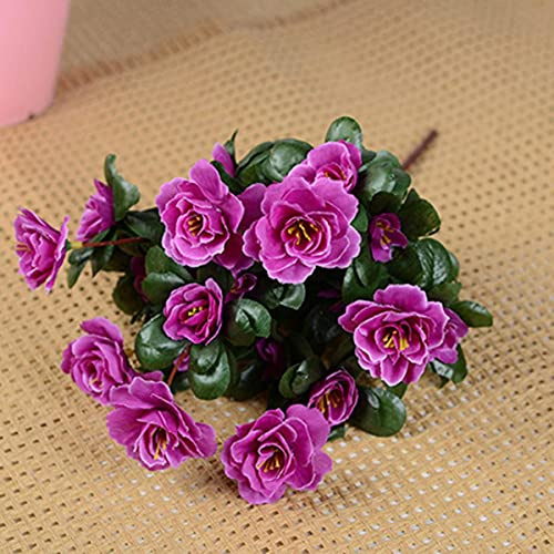 Fall Outdoor Artificial Red Azalea Flowers Bushes UV Resistant Fake Flowers Home Decor Small Decorations For Garden-Purple