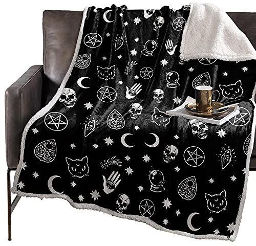 Fleecedecke Schwarzer Schädel Sherpa Decke Wohndecke Zweiseitige Kuscheldecke Extra Dick & Warm Sofadecke Mikrofaser Lauschig Wohndecke Wolldecken für Couch(130x150cm)