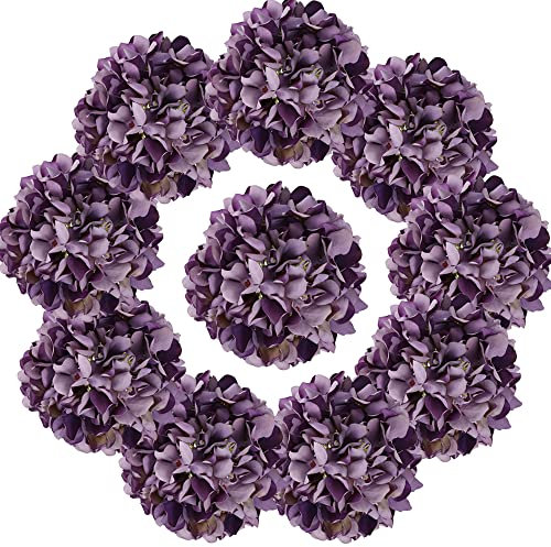 IPOPU Vintage Purple Hydrangea Large Silk Flowers 10pcs Hydrangea Artificial Flowers Purple Fake Flowers for Vintage Wedding Decoration Silk Flower Baby Shower Centerpieces