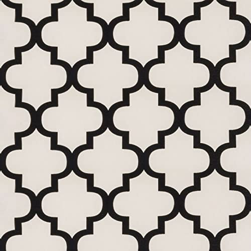 Exclusive Moroccan Flock Velvet Trellis Damask Geo Wallpaper (Black/Off White (Cream) J113)