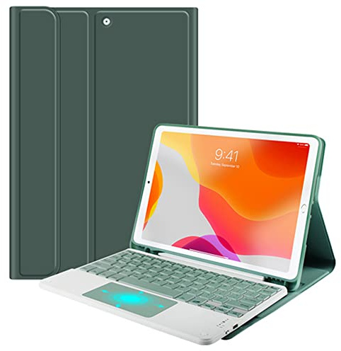 QYiiD Tastatur Hülle mit Touchpad für iPad mini 5/4/3/2/1, Blautooth Abnehmbare QWERTY TrackPad Tastatur mit Schützhülle und Pencil Halter, Dunkelgrün