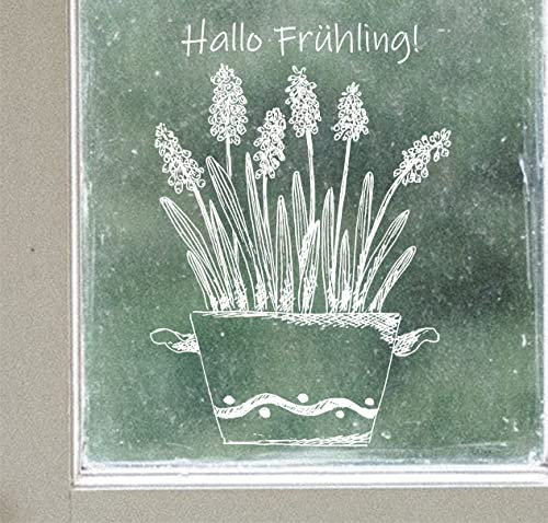 wolga-kreativ Fenstersticker Fensterbilder Selbsthaftend statisch Hallo Frühling weiß Blumen Fenster Küche wiederverwendbar Sichtschutz Küchenfenster
