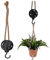 LS-LebenStil Vintage Loft Flaschenzug Rund - 56x12cm - Braun Schwarz - Holz Schiffsblock - Sisal Kordel max. 40cm - Haken Deckenhaken Wandhaken zum Aufhängen für Lampen Pflanzen Blumen Dekoration