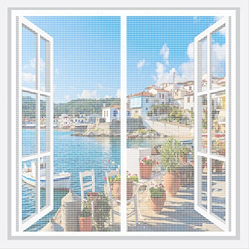 Fliegengitter für Fenster,100x175cm(WxH) Moskitoschutz Fliegenvorhang Terrassentür Insektenschutz Magnet Automatisch Verschließen Kinderleichte Klebemontage Ohne Bohren,Weiß-d