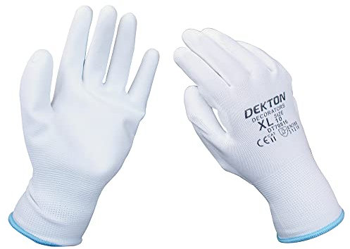 DEKTON DT70816 Decorators PU Coated Gloves,White,Size 10/XL CAT11,EN388,Ultra Grip, Perfect for DIY,Building, Decorating, Garden.