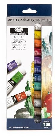 Royal & Langnickel Essentials 12ml Acrylic Paints- Metallic Colors- 12pk, White, Yellow, Orange, red, Emerald Green, pthalocyanine Blue, Purple, Gold, Bronze, Silver, Black