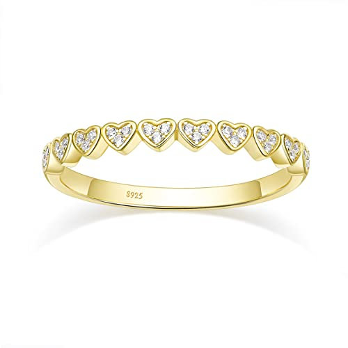 Titaniumcentral Ring Damen Gold Silber 925 14K Vergoldet Schmal Vorsteckring Liebe Herz Ewigkeit Verlobungsringe Partnerringe (56 (17.8))