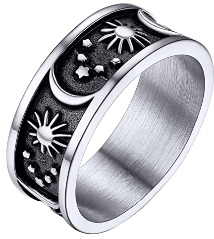 FaithHeart Herren Stern Sonne Mond Ring Männer Statementring Punk Bandring in Größe 65 Edelstahl Siegelring Partnerring Freundschaftsring