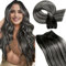 LaaVoo Tressen Echthaar 60cm Schwarz Balayag Weft Extensions Echthaar Lang Schwarz Ombre Silber #1B/S/1B Haarverlängerung Echthaar 100g