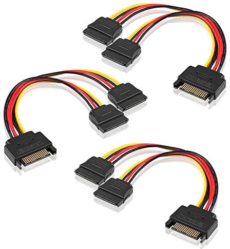 YAODHAOD 1to2 Hard Drive Power Splitter, 3 Pack 15Pin SATA Male to 15Pin SATA Dual Female Power Y Splitter Cable for Hard Drive, HDD, SSD, 15CM
