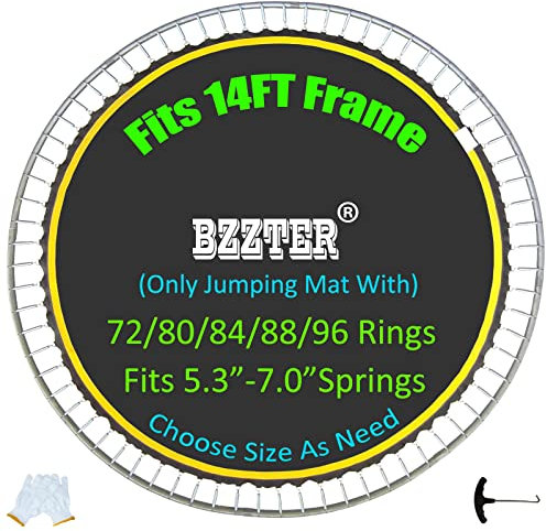 Bzzter Replacement Trampoline Mat 14ft 84 Rings 150.8 Diam Fit 5.3-5.5 Spring，Trampoline Mat Fit 14ft Frame, Not 14ft Diameter Mat,10 Rows of Stitching for Longer Lasting ,w/Pull Hook and Gloves