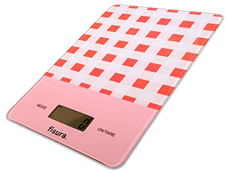 FISURA - Báscula de cocina digital vichy Balanza electrónica original de 5kg/11lbs. Báscula para alimentos multifunción. Cristal y ABS. 15 x 22 (Rojo)