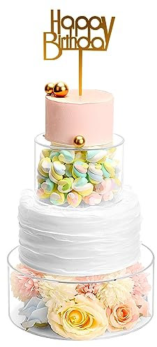 Nynelly 2pcs Présentoirs à gâteau en Acrylique Remplissable Support à Gâteau,Boîte de Présentation Cylindrique Ronde,Centre de Table Décoratif pour Mariage et Fête d'Anniversaire (15x10cm, 25x10cm)