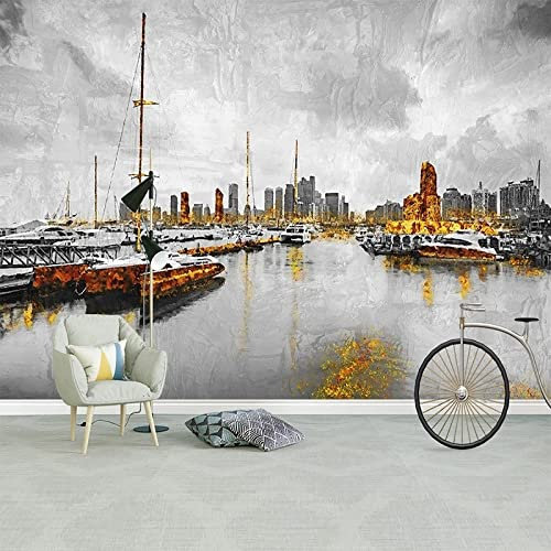 XTSWallpaper Ports Navires Ciel 140X70Cm Papier Peint Photo 3D Optique Trompe L Oeil | Déco Mural Tableaux Muraux Photo Mural Décor Motif Poster Géant Stickers Muraux Optique Fond Effet