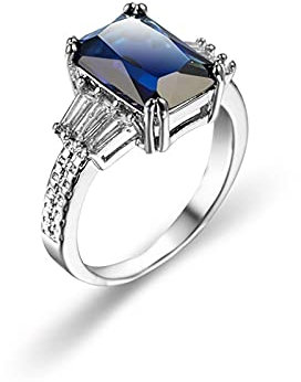 Wycian Promise Ring Saphire, Ringe Silber für Damen Rechteck Größe 57 (18.1) Versilbert Heiratsantrag Ring für Braut