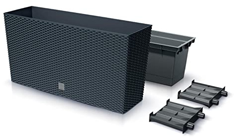 Rato Case Middle Pflanzkübel mit Innentopf Pflanztrog Blumentrog für Innen- und Außenbereich Rechteckig Kunststoff 770x235x406mm (Anthrazit)