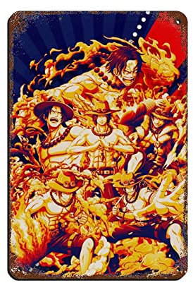 FUKITT One Piece Portgas D, Ace Wanted Poster Blechschild Vintage Metall Pub Club Cafe Bar Home Wandkunst Dekoration Poster Retro 20 x 30 cm