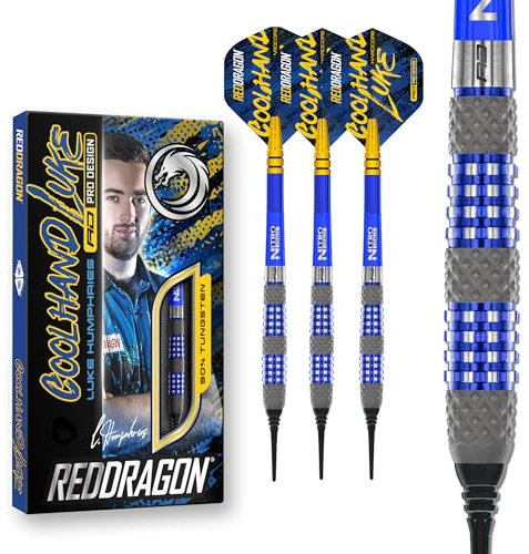 RED DRAGON Luke Humphries TX2 Atomised 18 Gramm Premium Wolfram Softip Dart Set mit Flüge und Schäften