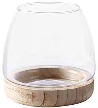 Bocal à Poisson en Verre avec Base en Bois Détachable - Vase Hydroponique de Bureau pour Plantes, Terrarium, Aquarium écologique