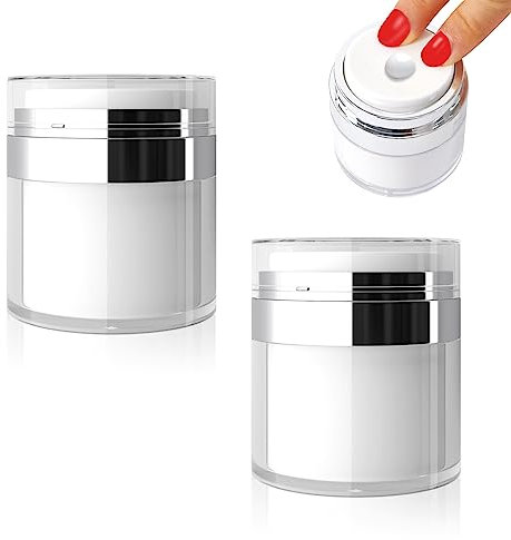 Redamancy 2 Pcs Airless Pumpspender Creme Spender, 15 ML Creme Behälter, Airless Pumpe Tiegel, NachfüLlbare Reisecreme Flasche Tragbarer Kosmetischer BehäLter für Creme, Lotion