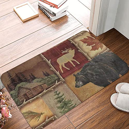 Türmatte Rustikaler Lodge Bär Elch Hirsch 40X60Cm Badvorleger Waschbar Eingangstürmatte Dauerhaft Eingangsteppich Für Außen Innen Flur