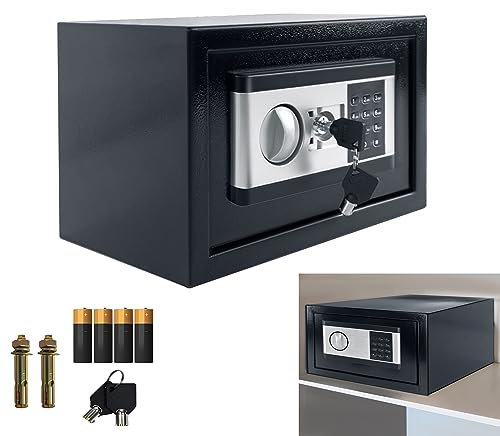 YRHome Mini Tresor für Zuhause 22L Safe Tresor Klein Möbeltresor Hotelsafes Eisenstahl mit Digitaler Passwort & 2 Sicherheitsschlüssel & Batteriebox & Alarmfunktionen & Innenbeleuchtung Minisafe
