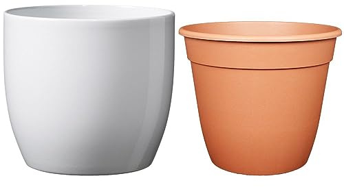 SK Soendgen Basel Lot de pots en céramique Blanc brillant Diamètre 21 cm + Pot de fleurs Ø 20 cm Ambiance de qualité supérieure
