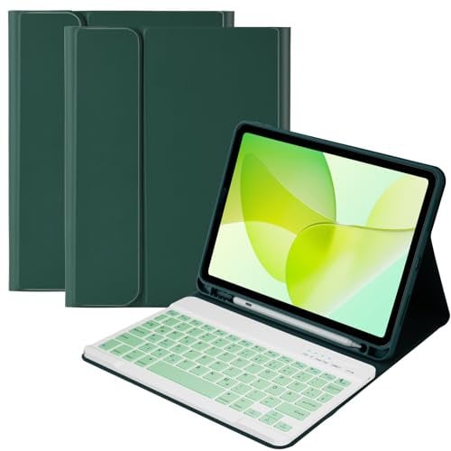Tastatur Hülle für iPad Air 11(M2) 2024/iPad Air 5 Gen 2022/iPad Air 4 Gen 2020 10.9'', Schutzhülle mit Stifthalter & Auto Wake and Sleep, Kabellose Tastatur für iPad Pro 11 1st Gen 2018(Dunkelgrün)