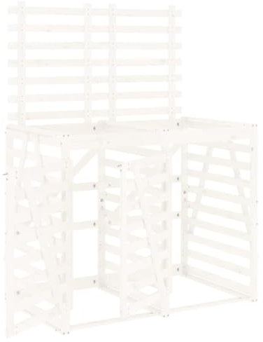 vidaXL Mülltonnenbox, Mülltonnenverkleidung für 2 Tonnen, Mülltonnenschrank mit guter Belüftung, Mülltonnenschutz Müllhaus Müllbox, Weiß Massivholz Kiefer