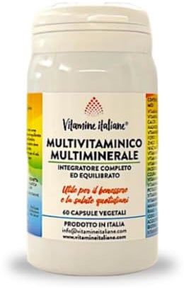 Vitamine Italiane®, Multivitaminico Completo, Vitamine e Minerali, Integratore di Vitamine A, B, C, D, E, H, Zinco, Ferro, Potassio, Acido Folico, Senza Additivi, 60 Capsule, Prodotto in Italia!